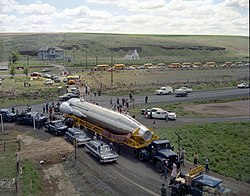 Atlas 41E missile on its way to Fairchild Air Force Base making a brief stop for school children in Lamona in 1961.