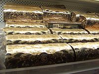 Packaged chocolate salami at a supermarket in Évora, Portugal