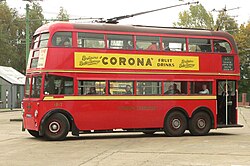 Preserved London trolleybus at Sandtoft Trolleybus Museum.