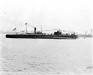 Plunger (SS-179) is waterborne at Portsmouth Navy Yard, Kittery, Maine. 8 July 1936.