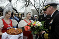 Capt. Rudy Lupton, commanding officer of the U.S. 7th Fleet command ship USS Blue Ridge (LCC 19), takes part in a bread and salt ceremony in Vladivostok, Russia