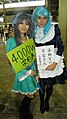 Cosplay of Wikipe-tan on the right, together with cosplay of Green Dam Girl on the left