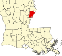 Locatie van Tensas Parish in Louisiana