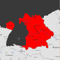 Kort over Bayern (med det vestlige Pfalz til venstre).