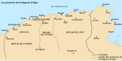 The Beyliks of Algiers. Beylik of the west is on the left side.