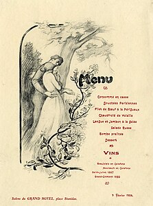 Menu de mariage d'Eugène Corbin et Jeanne Blosse illustré par Victor Prouvé