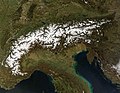 Image 39Satellite photo showing the Alps in winter, at the top of the Italian peninsula. (from History of the Alps)