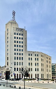 Telephone Company Building on Calea Victoriei in Bucharest (1929–1934) by Walter Froy, Louis S. Weeks and Edmond van Saanen Algi, qualified as a monument istoric (Romanian for historic monument)