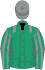 Emerald green, grey epaulets, striped sleeves, grey cap