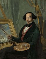 Attributed to Raden Saleh. Self-portrait translate (?) قریباً 1840 date QS:P,+1840-00-00T00:00:00Z/9,P1480,Q5727902 . oil on canvas medium QS:P186,Q296955;P186,Q12321255,P518,Q861259 . 106.7 × 85.3 cm. ایمسٹرڈیم, Rijksmuseum Amsterdam.