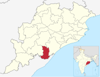 मानचित्र जिसमें गजपति ज़िला Gajapati district ଗଜପତି ଜିଲ୍ଲା हाइलाइटेड है