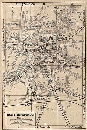 Situation du donjon Lacataye, sur un plan ancien, où il figure sous le nom erroné de « donjon de Nou-li-Bos », par confusion avec l'ancien château de Nolibos qui se situait non loin de là.