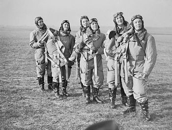 Women pilots of the Air Transport Auxiliary (ATA) in flying kit at Hatfield, 10 January 1940.