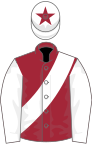 Maroon, white sash and sleeves, white cap, maroon star