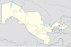 Mapa konturowa Uzbekistanu, po lewej znajduje się punkt z opisem „Chiwa”