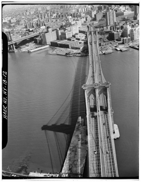 File:View looking SE down length of bridge towards Brooklyn. Jack Boucher, - Brooklyn Bridge, Spanning East River between Park Row, Manhattan and Sands Street, Brooklyn, New York, New HAER NY,31-NEYO,90-12.tif