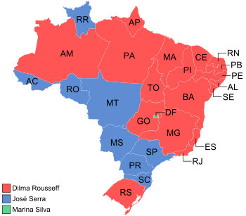 Estados e territórios onde cada candidato venceu, segundo a legenda.