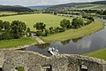 Blick von der Burg Polle auf den Weserbogen und die Fähre