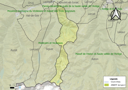 Carte des ZNIEFF de type 2 sur la commune.