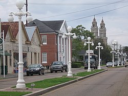 Historic lampposts lining Franklin's Main Street