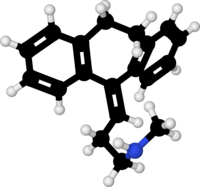 Ball-and-stick model of the nortriptyline molecule