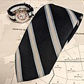 ROC regimental tie, worn with civilian clothing. (Matching regimental stripe NATO watch strap adorns a Sector clock themed wristwatch).