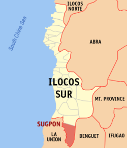 Mapa ng Ilocos Sur na nagpapakita sa lokasyon ng Sugpon.