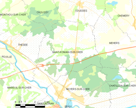 Mapa obce Saint-Romain-sur-Cher