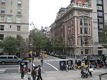 The Duke-Semans Mansion as seen from the steps of the Metropolitan Museum of Art's Fifth Avenue building, across Fifth Avenue