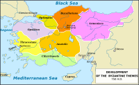 نقشهٔ امپراتوری بیزانس که در تِم‌ها در حدود سال ۷۵۰ میلادی نشان می‌دهد.