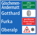 4.76 Pre-Information about road condition and requirements of certain destinations: red means road is closed, green means road is open, the sign 2.48 means (metal) snow chains are required, sign 1.05 means snow on road or black ice)