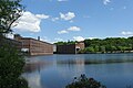 Assabet Woolen Mill (now called Mill & Main) on mill pond in Maynard, Massachusetts