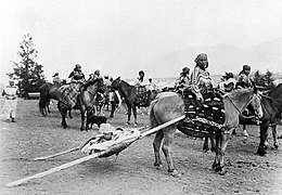 Riding horse with travois, Canada 1922