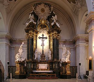 Uppsala domkyrkas tidigare altaruppsats av Burchard Precht, nu i Gustaf Vasa kyrka i Stockholm.