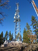 The 180-foot (50 m) tall communications tower atop Roxy Ann Peak