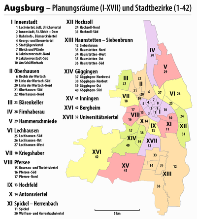 Planungsräume und Stadtbezirke Augsburgs