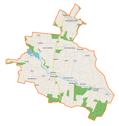 Mapa konturowa gminy Wojcieszków, u góry nieco na prawo znajduje się punkt z opisem „Zofibór”