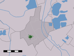 The village centre (dark green) and the statistical district (light green) of Kockengen in the former municipality of بروکلن.