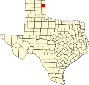 Map of Texas highlighting Hemphill County