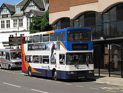 Stagecoach Chesterfield Volvo Olympian bus 16458 with advert for the 2010 Robin Hood film.