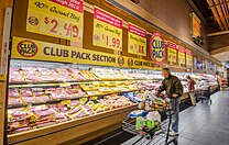 Long and large grocery meat case