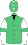 Emerald green, white sleeves, emerald green armlets, white stars on cap