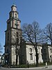 Stone church with tall steeple