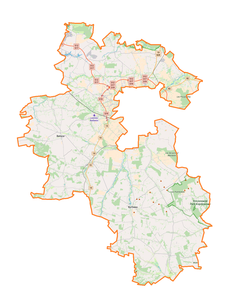 Mapa konturowa powiatu lubelskiego, na dole nieco na prawo znajduje się punkt z opisem „Skawinek”