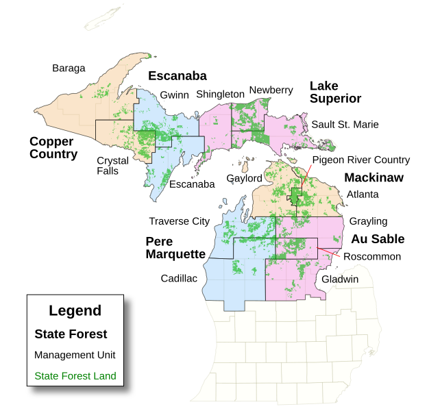 File:Michigan State Forests Map US MI.svg