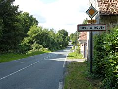 Ouve-Wirquin (Pas-de-Calais) city limit sign.JPG