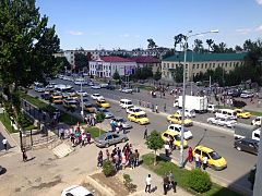 Many yellow taxis on the streets of Samarkand