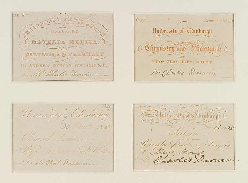 File:Class cards purchased by Charles Darwin in order to attend lectures during his first year of study.jpg