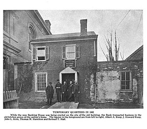 Temporary quarters of the Delaware County National Bank in 1882