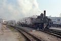 Waldviertler Schmalspurbahn: 298.207 (Baujahr 1905) verlässt mit ihrem Zug den Bahnhof Gmünd NÖ, aufgenommen 1990.